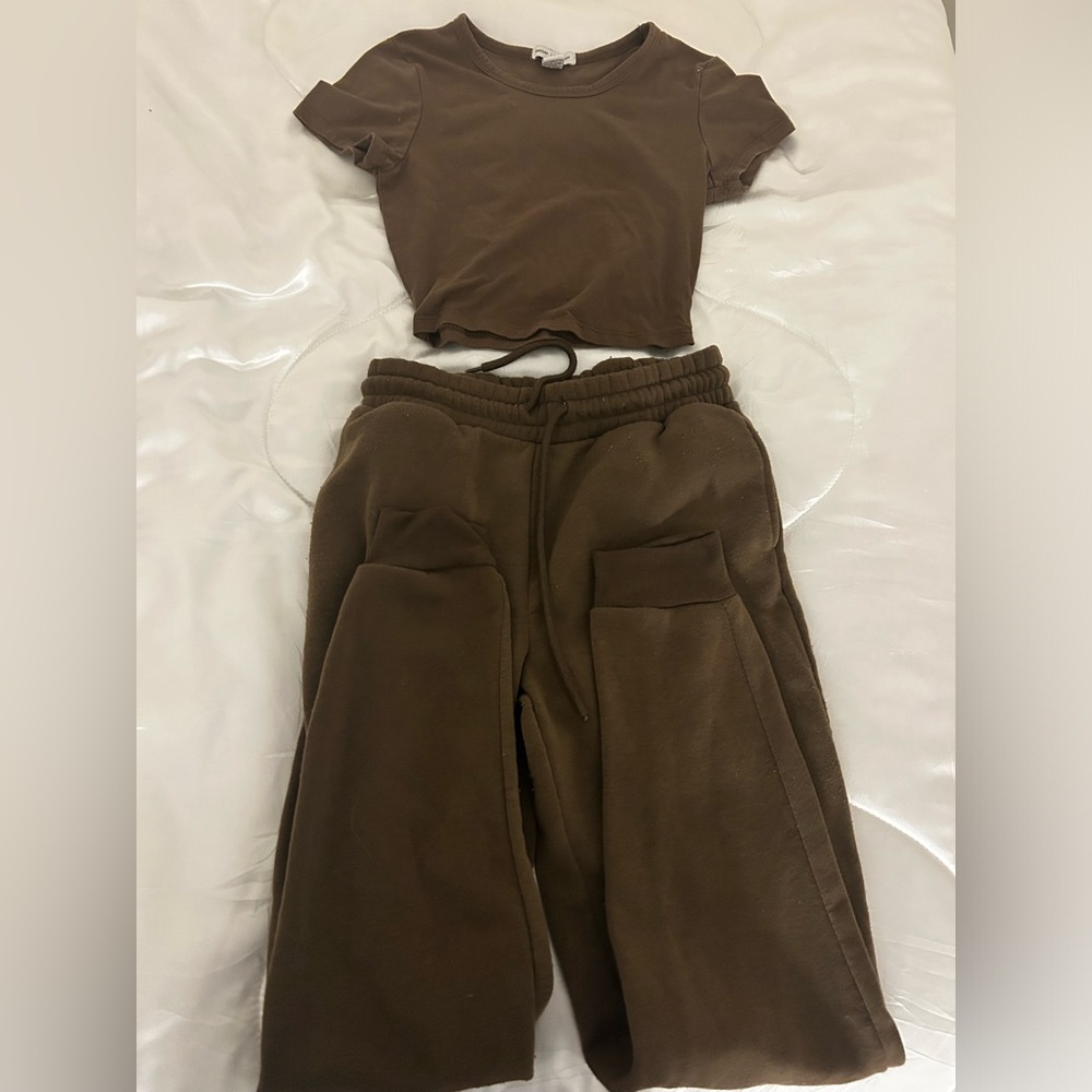 brown matching sweat suit